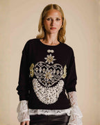 Blusa de moletom bordado preto