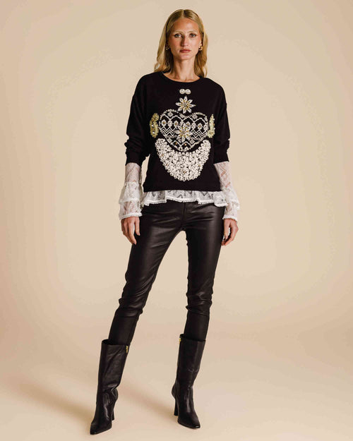 Blusa de moletom bordado preto