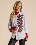 Camisa listras bordada floral