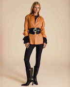 Camisa bordada em linho terracota