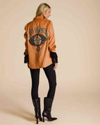 Camisa bordada em linho terracota