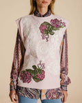 Colete rosa em algodão com renda e bordado floral